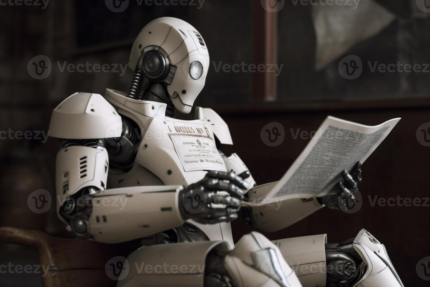 digital hand laptop robot technology artificial document office paper ai. . photo