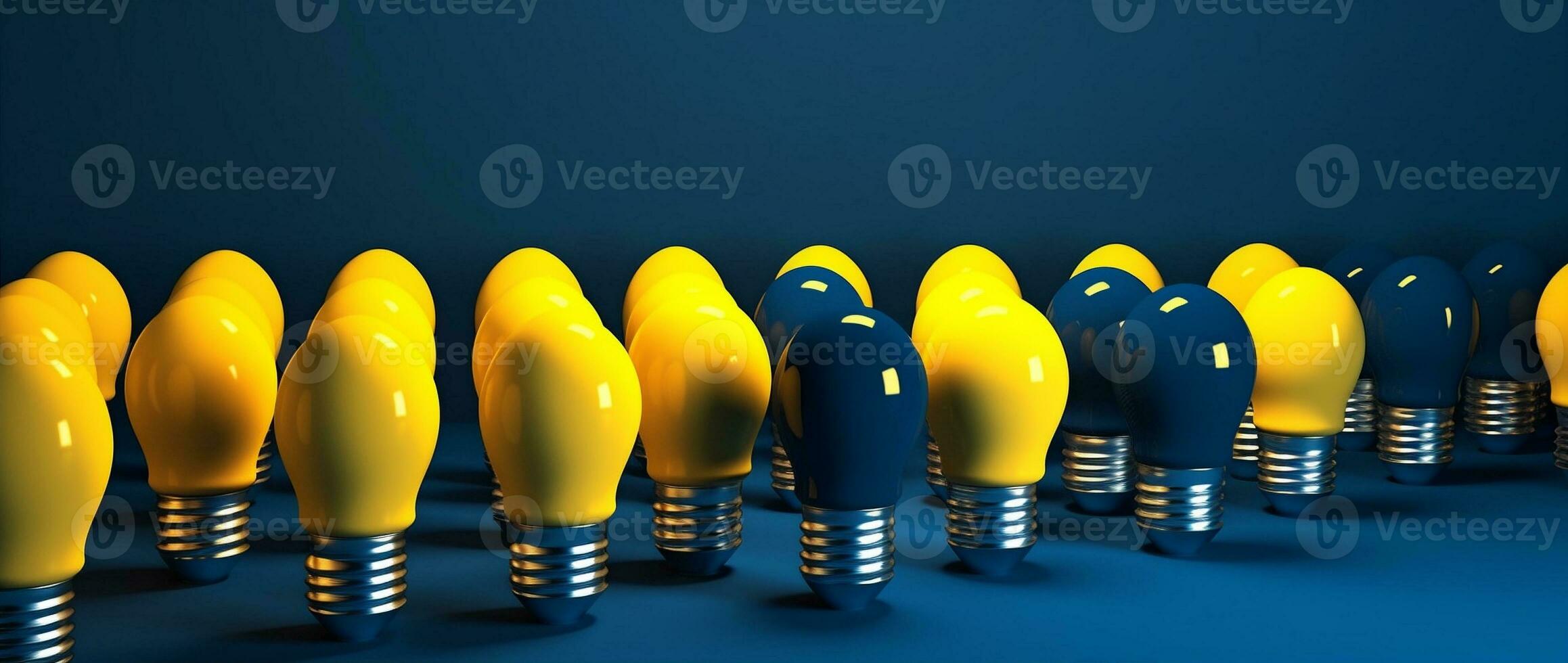 bulb blue power idea energy yellow creative background innovation concept light. Generative AI. photo
