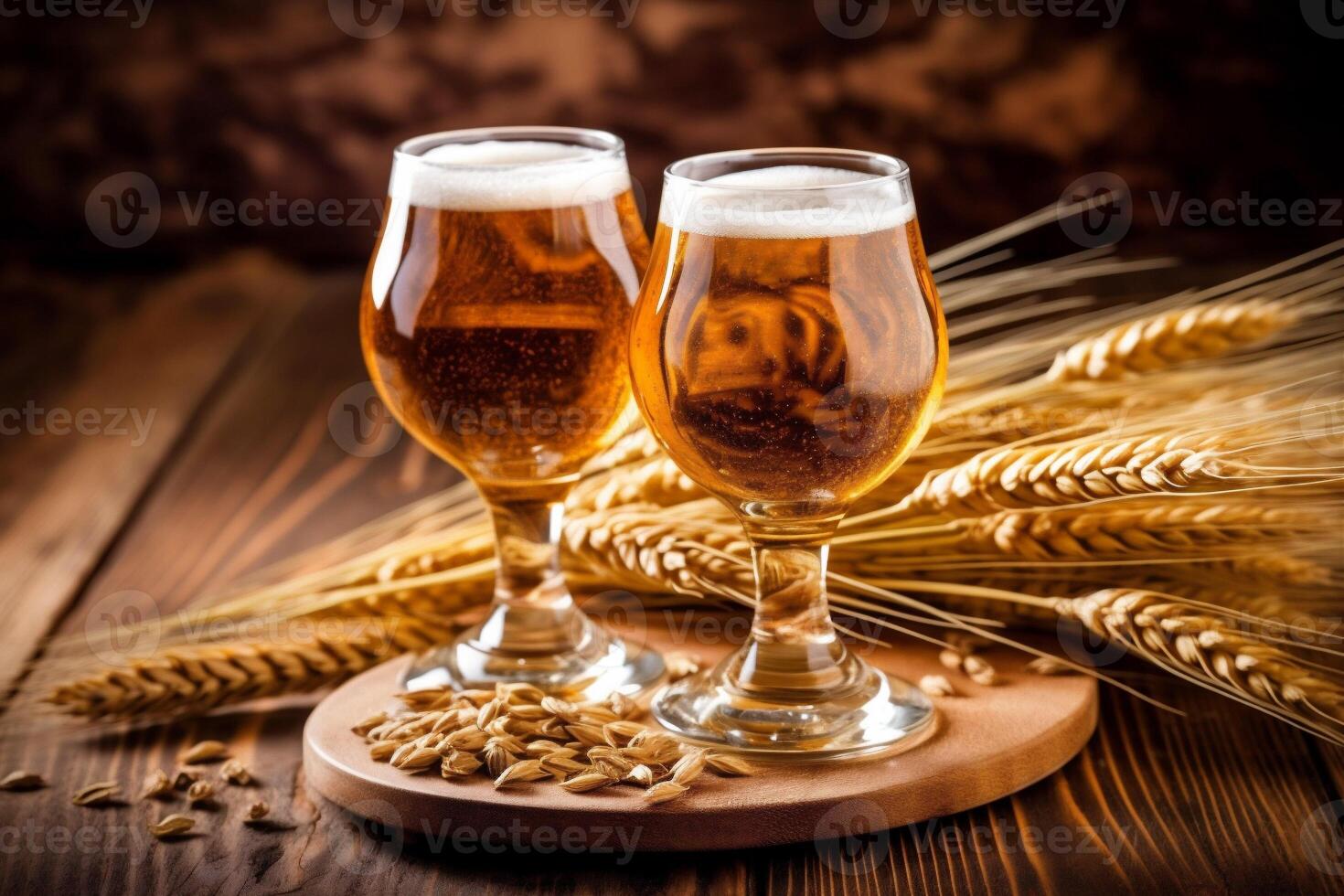 foam drink beer glass gold pint beverage pub alcohol lager. Generative AI. photo