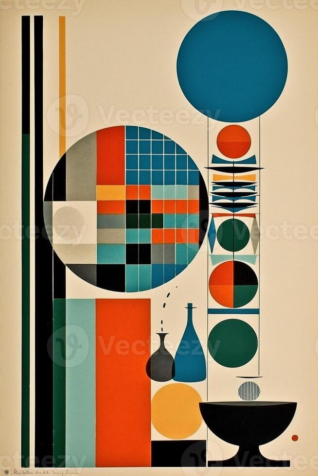 abstract retro eye circle vintage poster art illustration red design. . photo