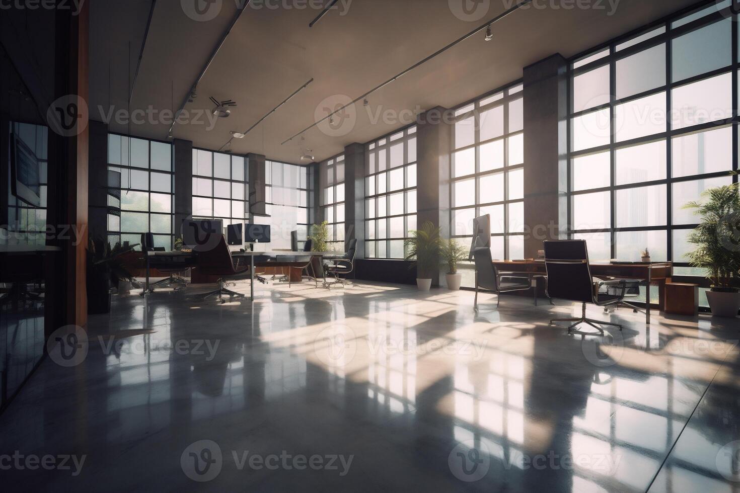 furniture chair window bright office space interior desk modern room workplace. . photo