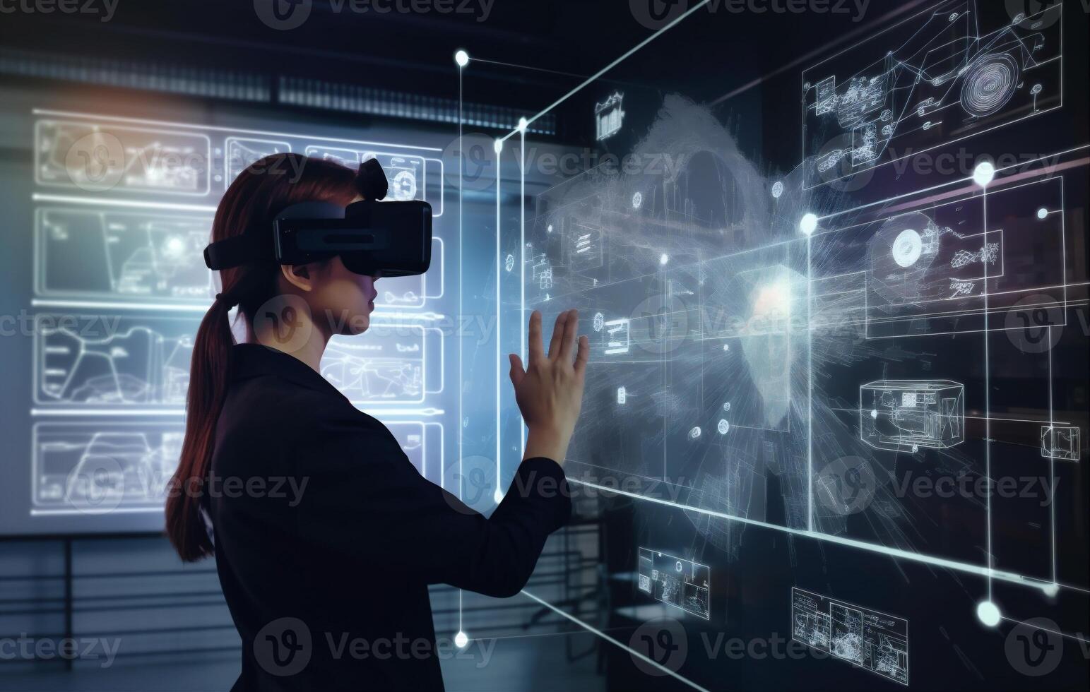 3d woman virtual web glasses futuristic technology business graphic innovation digital. . photo