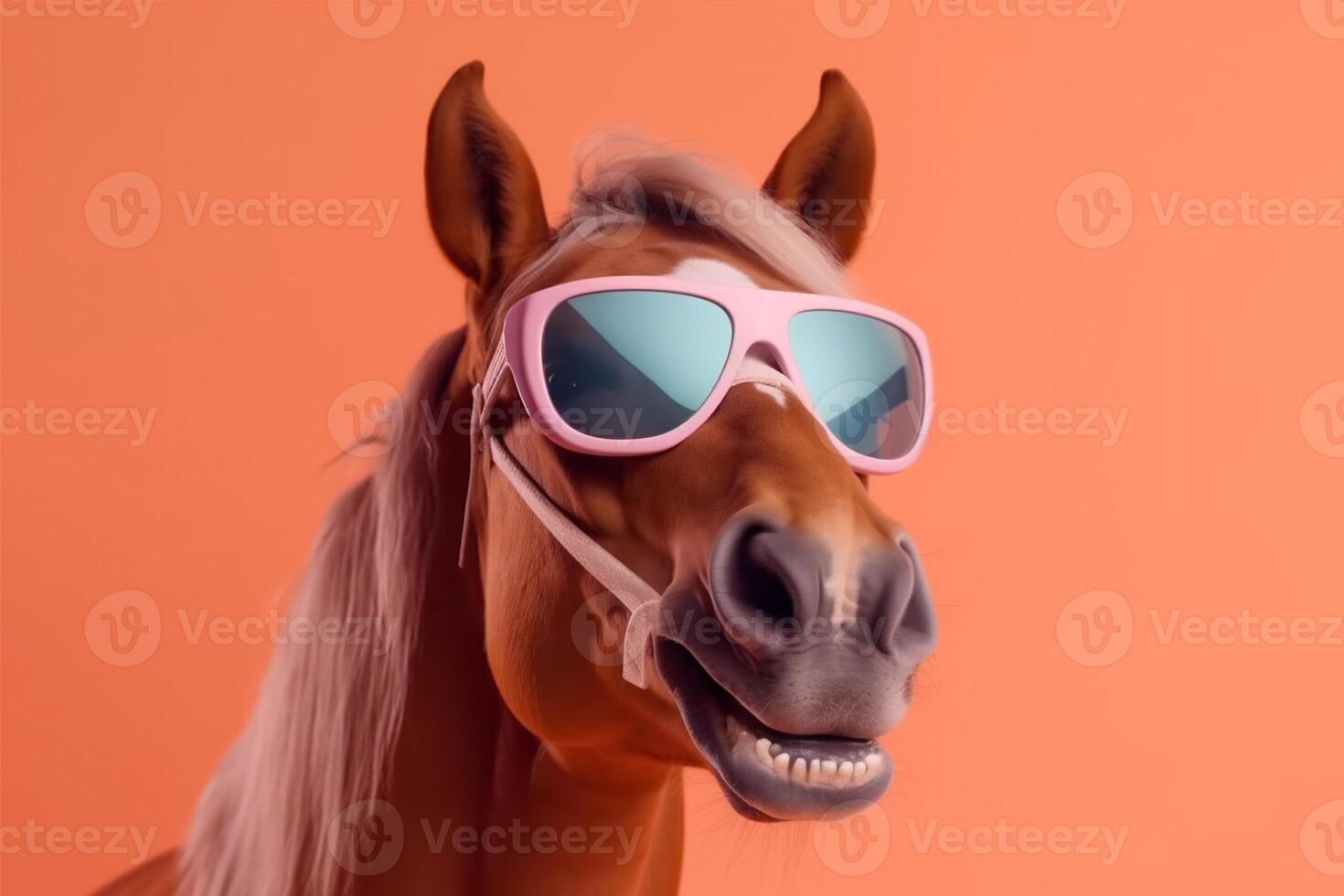 background portrait colourful smile animal horse goggles field funny sunglasses fun. . photo