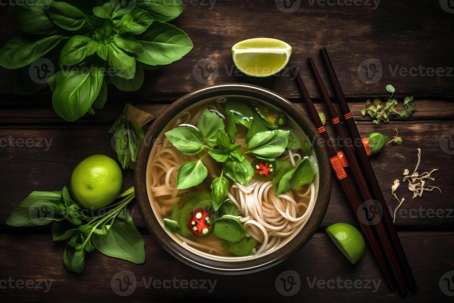 onion food noodle hot bowl asian soup japanese vegetable background meal. Generative AI. photo