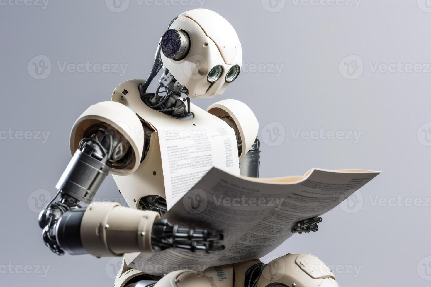 paper ai technology robot hand laptop artificial digital office document. . photo