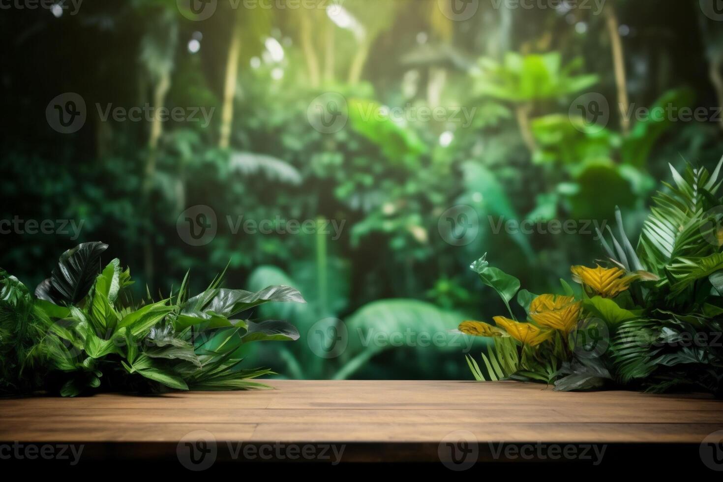 mock color green design space podium leaf platform wooden palm up. . photo