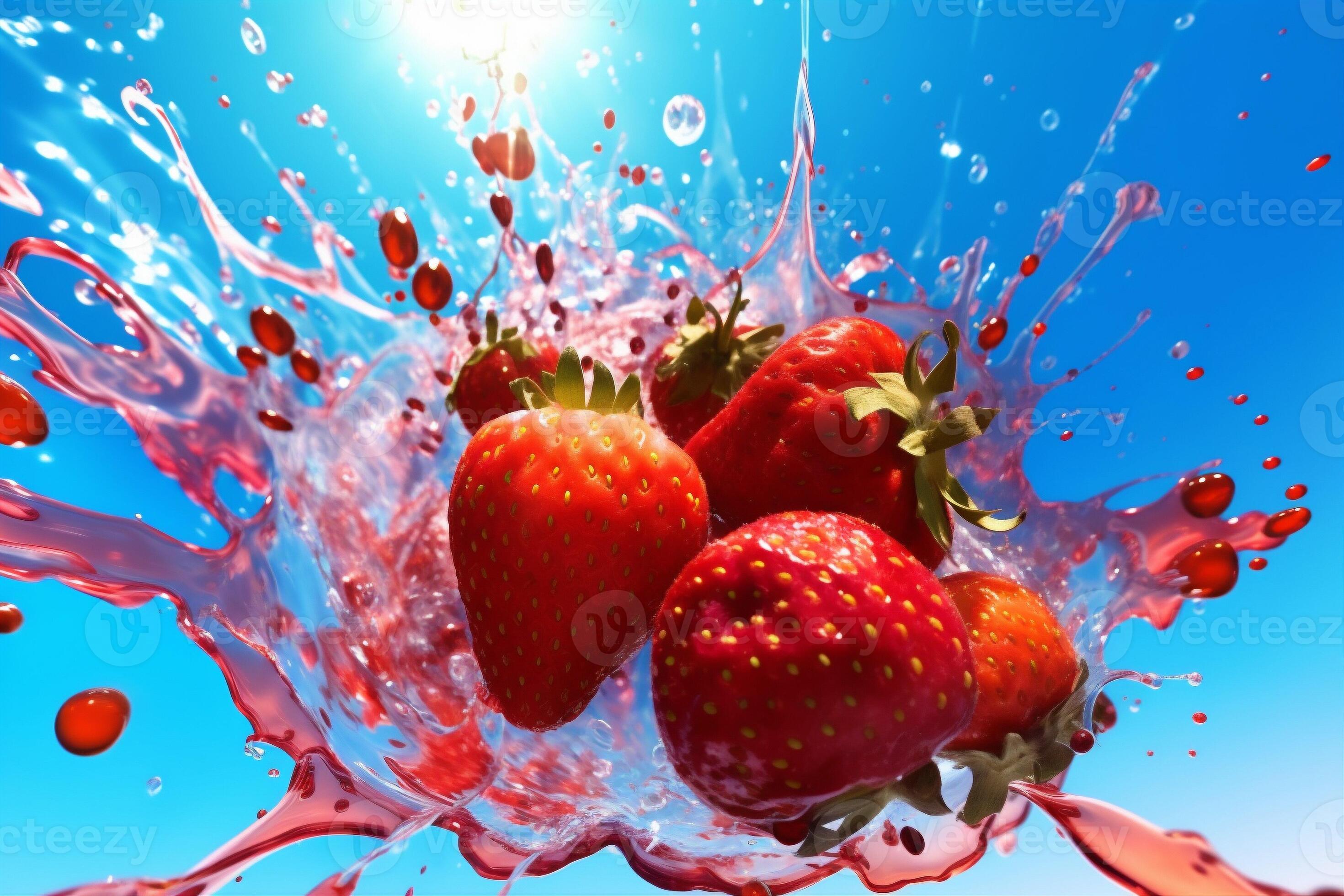 water fruit fresh background blue freshness food splash healthy red