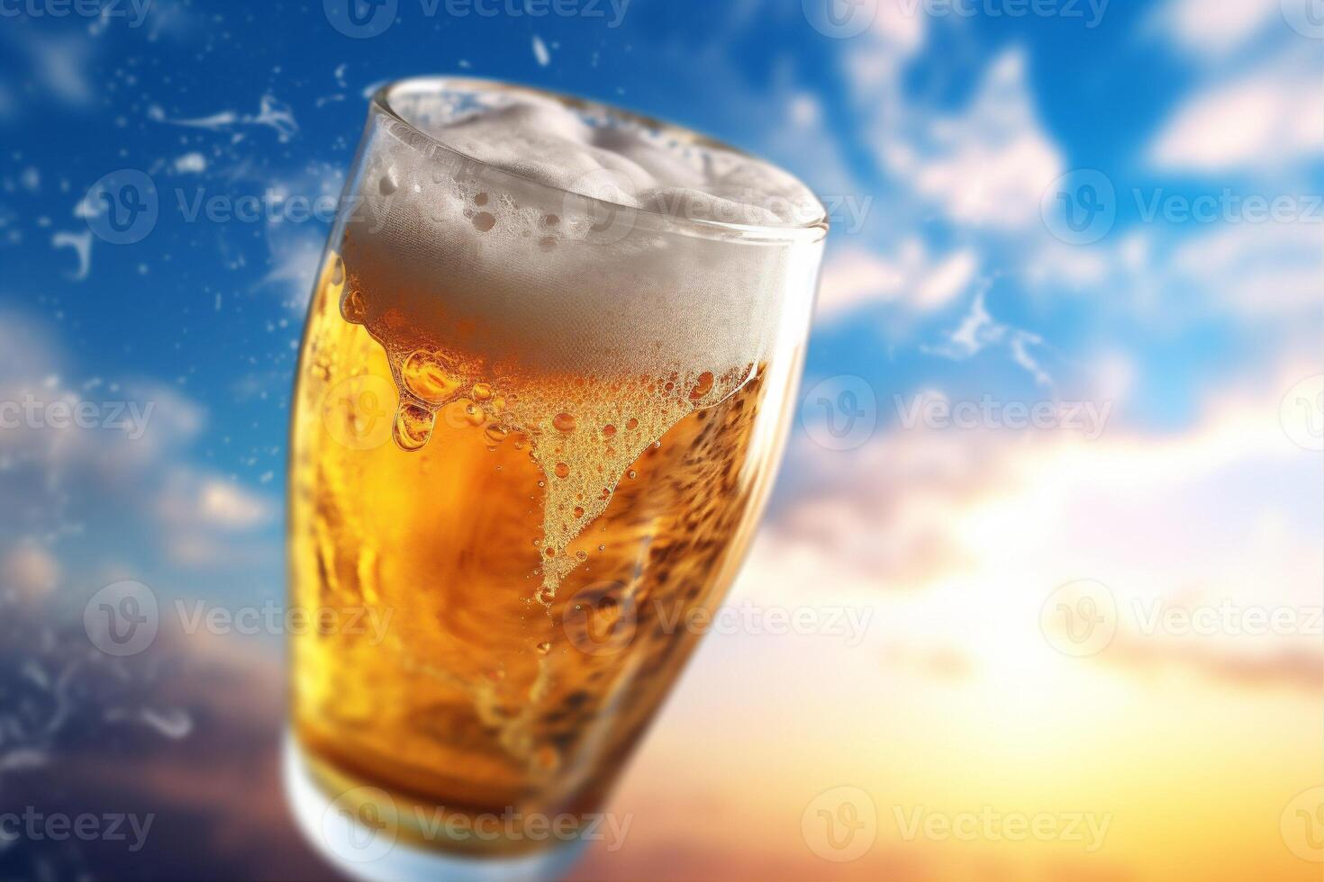 cold background bubble splash spill drink foam alcohol glass gradient beer. Generative AI. photo