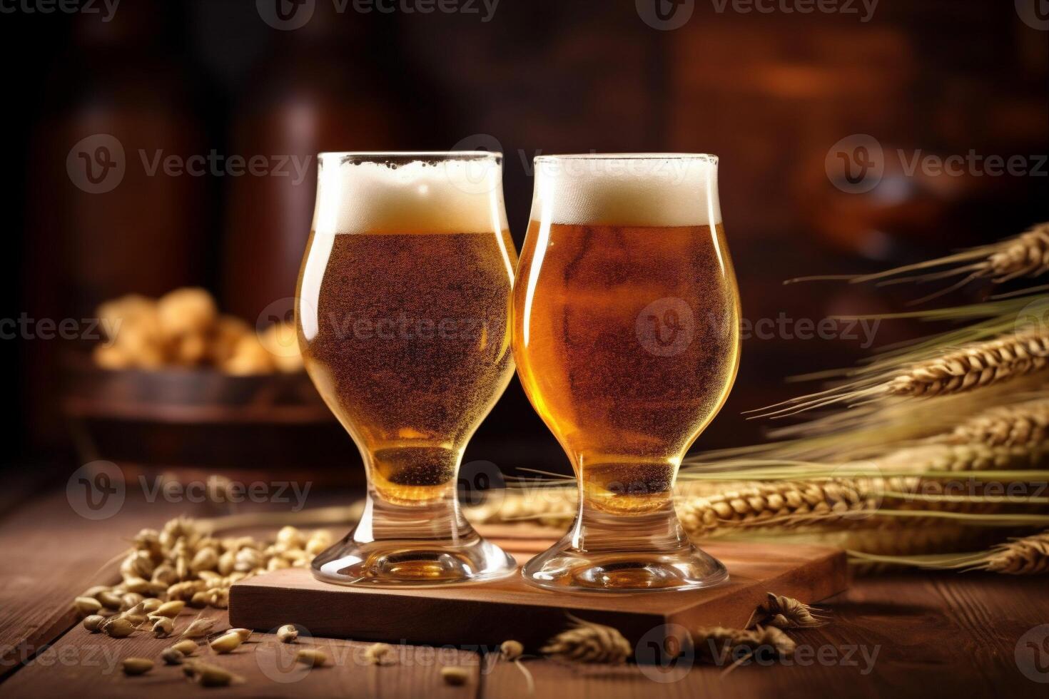 pub drink pint alcohol foam glass gold lager beverage beer. Generative AI. photo