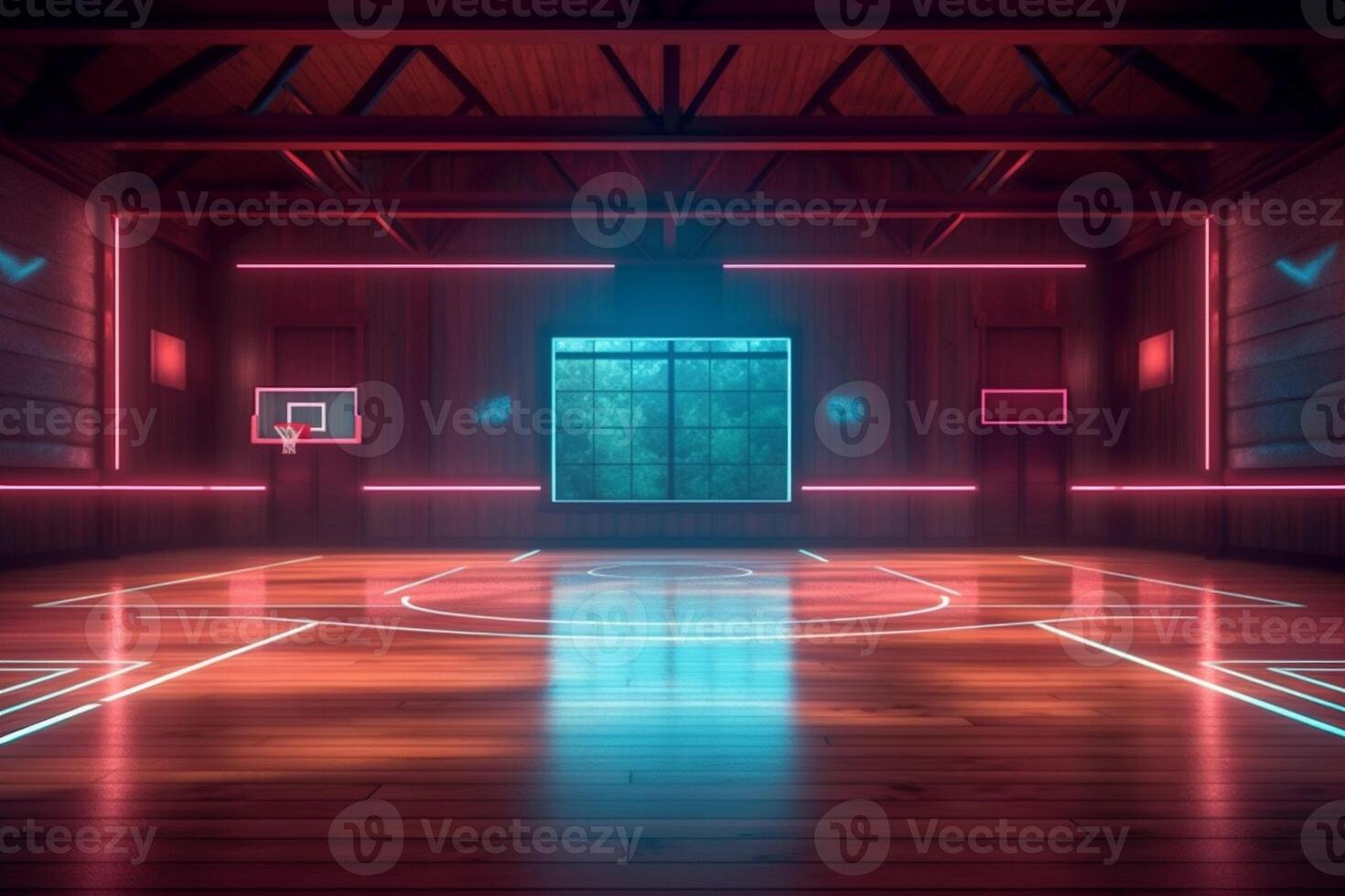 neon interior background indoor score bright corridor arena basketball empty game hall. . photo