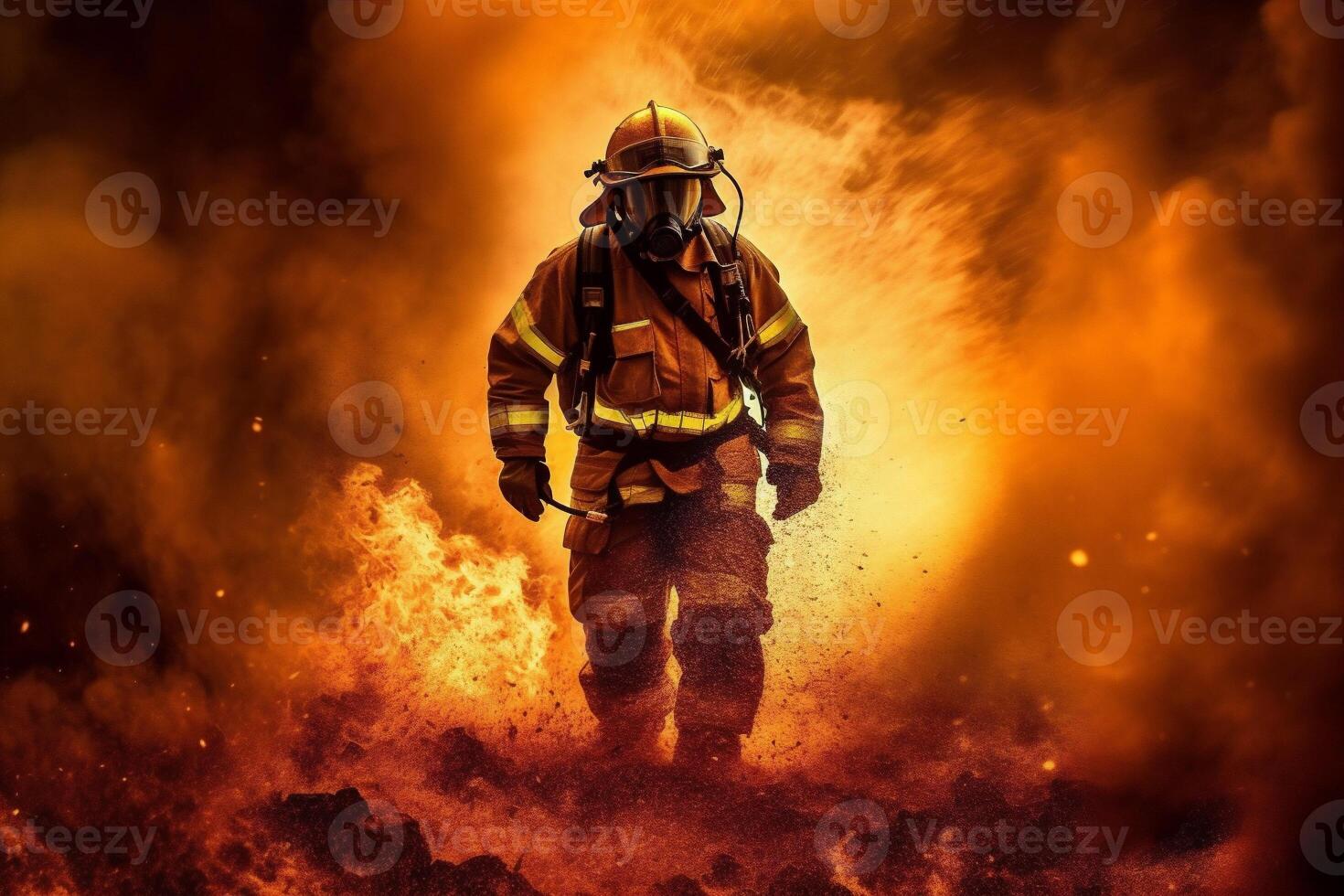 emergency uniform safety fighter rescue smoke fire equipment fireman firefighter. . photo