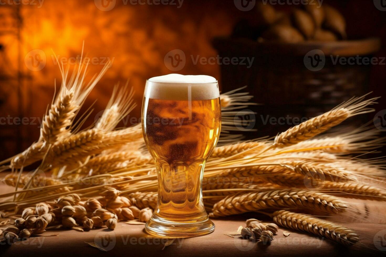 beer alcohol beverage glass lager pint pub gold drink foam. Generative AI. photo
