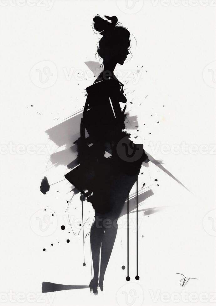 adult woman man drawing design retro halloween ink isolated silhouette illustration black. Generative AI. photo