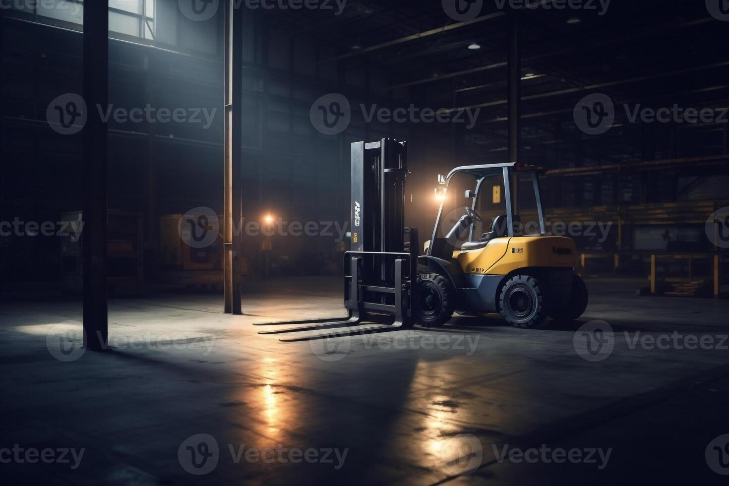 transportation delivery box cargo storage distribution logistic forklift vehicle warehouse. Generative AI. photo