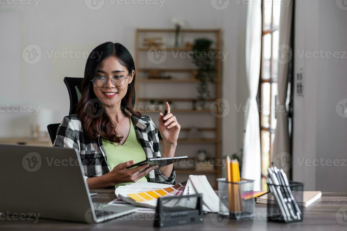 Graphic designer working with tablet for creativity editor ideas designer concept. photo