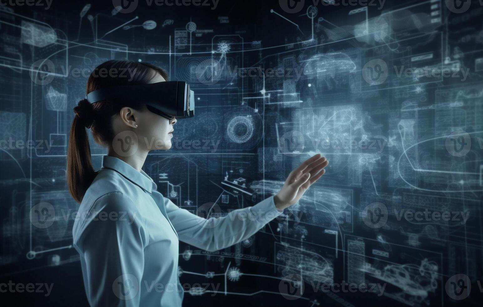 glasses woman digital innovation business graphic technology futuristic 3d virtual work. . photo