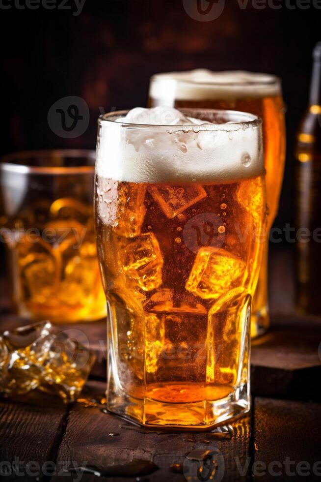 beverage beer lager drink glass foam gold pub alcohol pint. Generative AI. photo