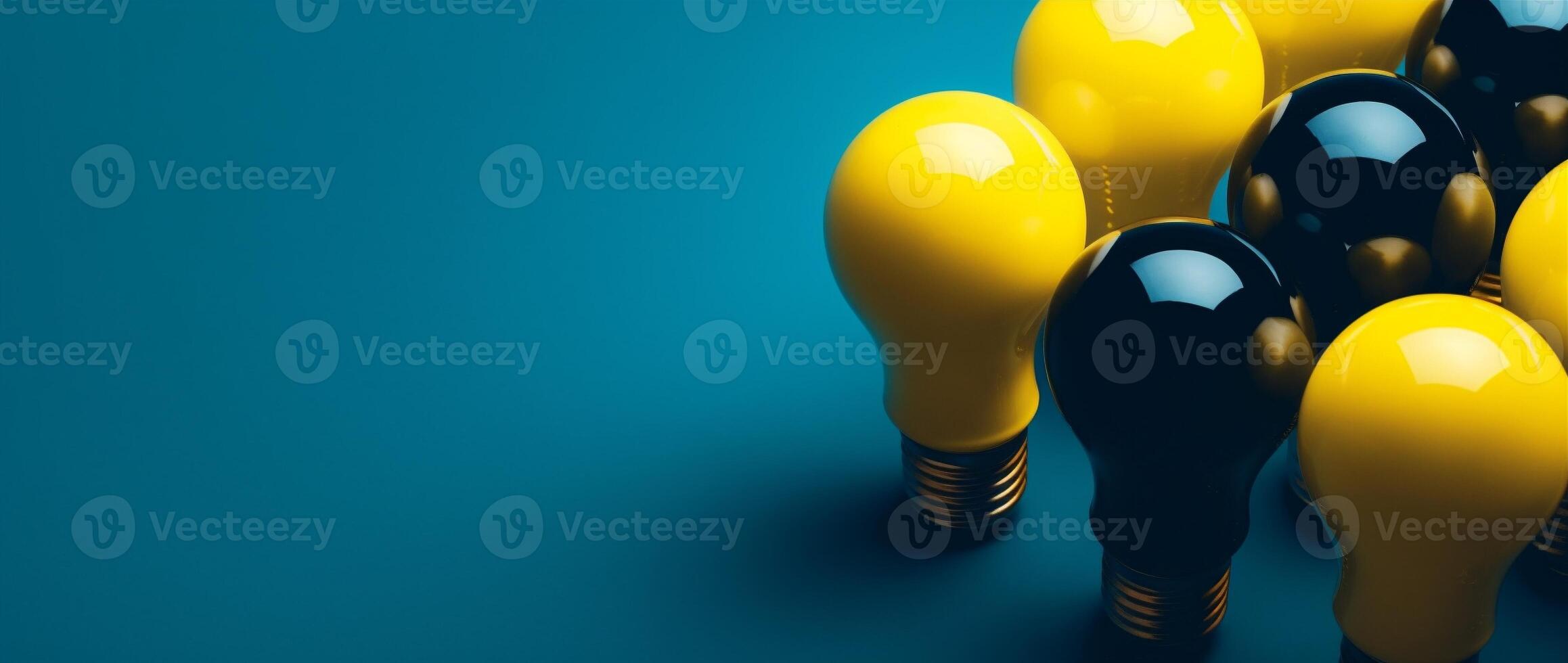 yellow energy concept electricity light power blue background creative bulb idea. Generative AI. photo