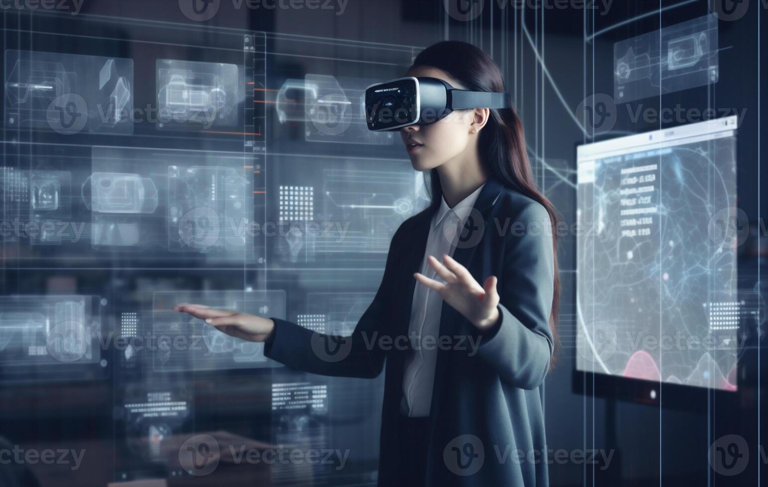 graphic woman technology person business 3d digital innovation futuristic virtual glasses. . photo