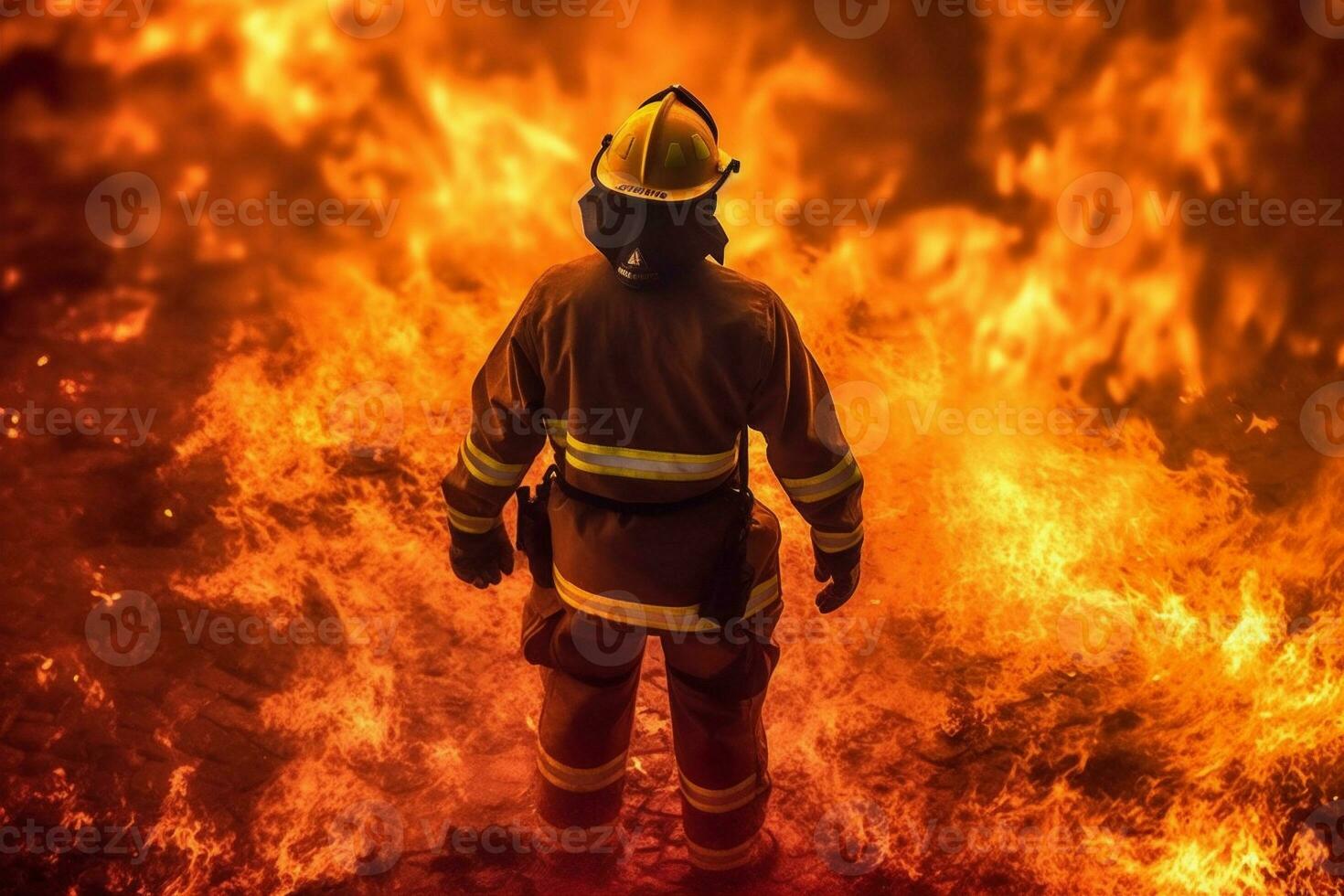 uniform fire fireman rescue equipment fighter emergency firefighter smoke safety. Generative AI. photo