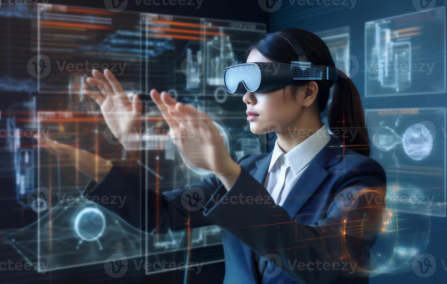 ar woman futuristic glasses digital technology innovation 3d business graphic virtual. . photo