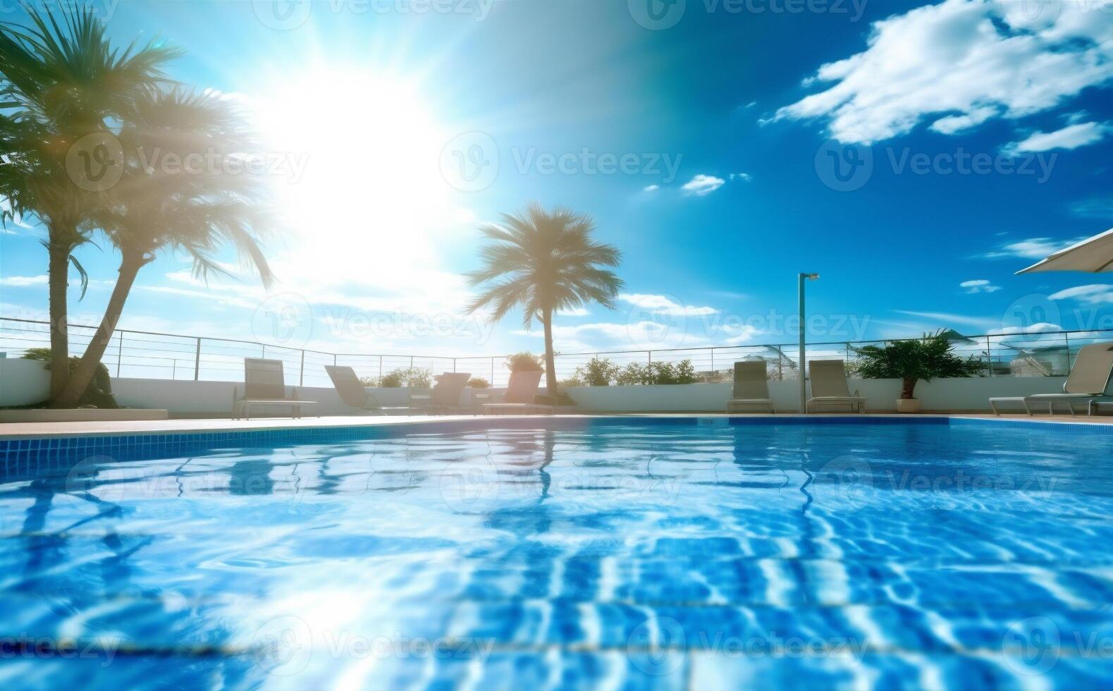 water swimming luxury large home blue summer relaxation palm pool. . photo