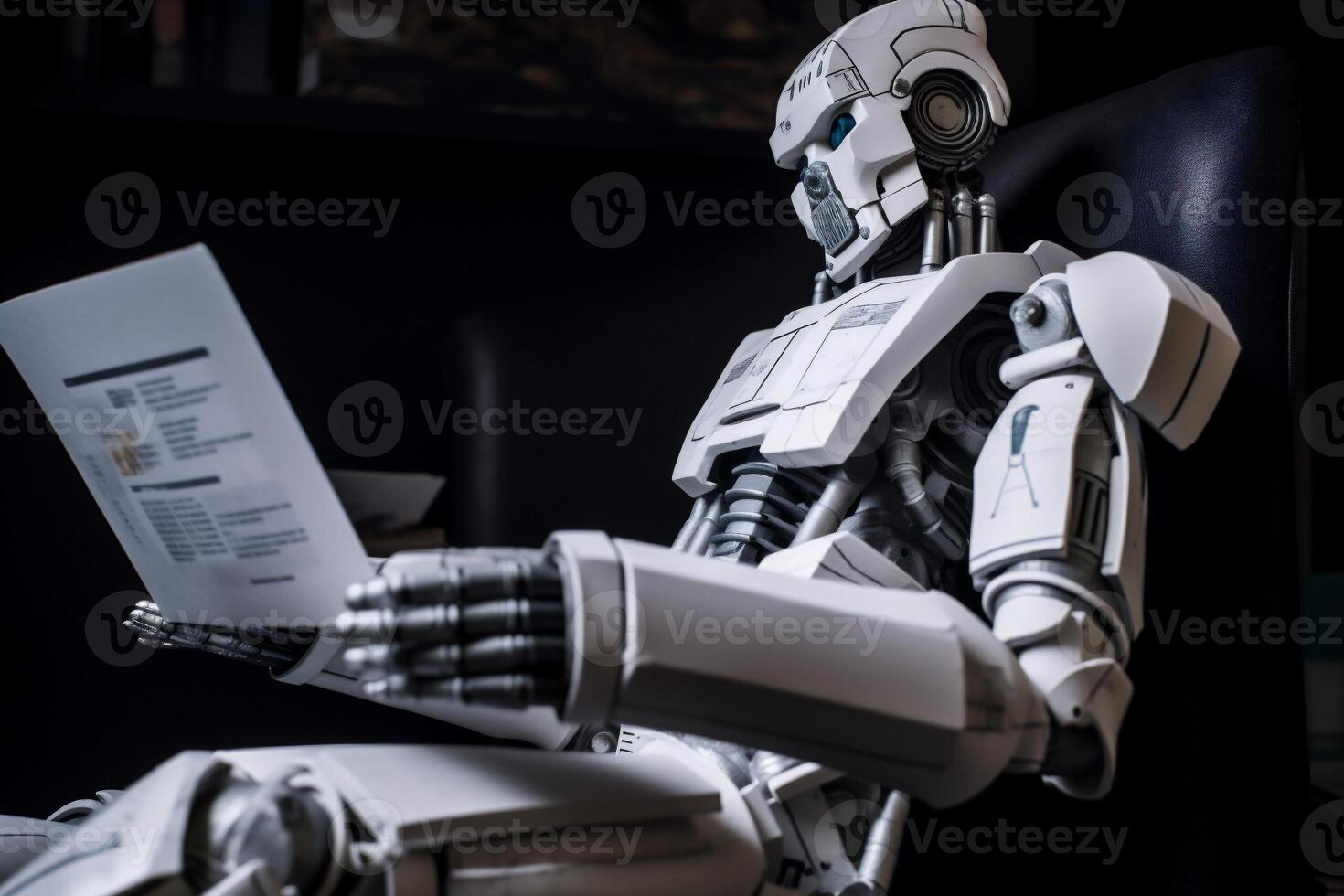 artificial paper ai hand laptop office technology robot document digital. . photo