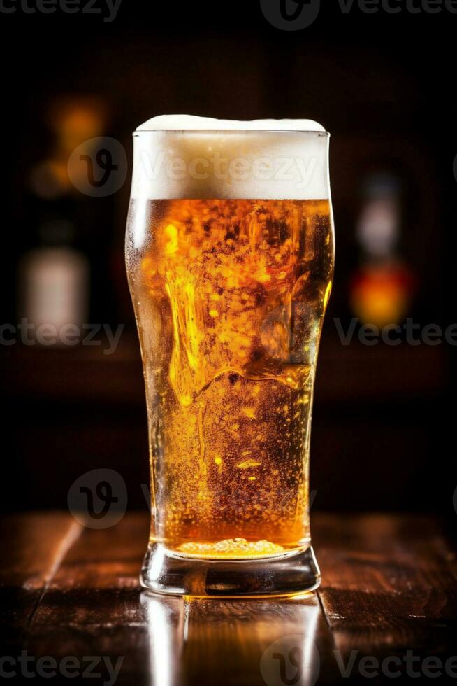bebida espuma lager pub alcohol bebida cerveza medio litro oro vaso. generativo ai. foto