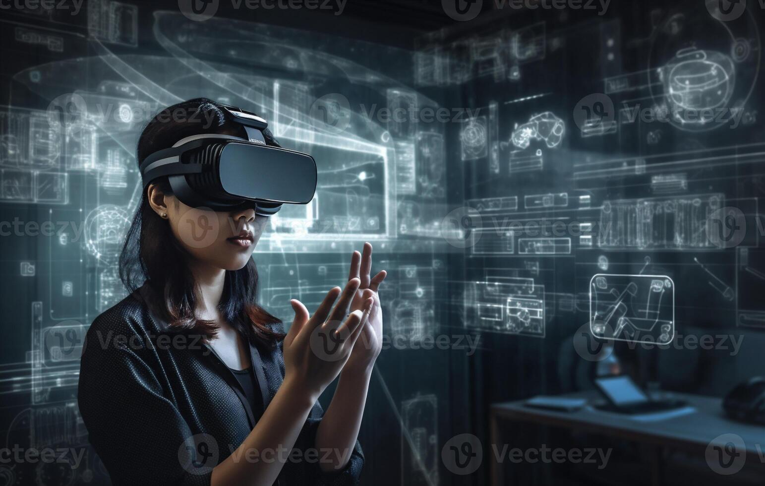 woman website technology graphic glasses innovation virtual 3d business futuristic digital. . photo