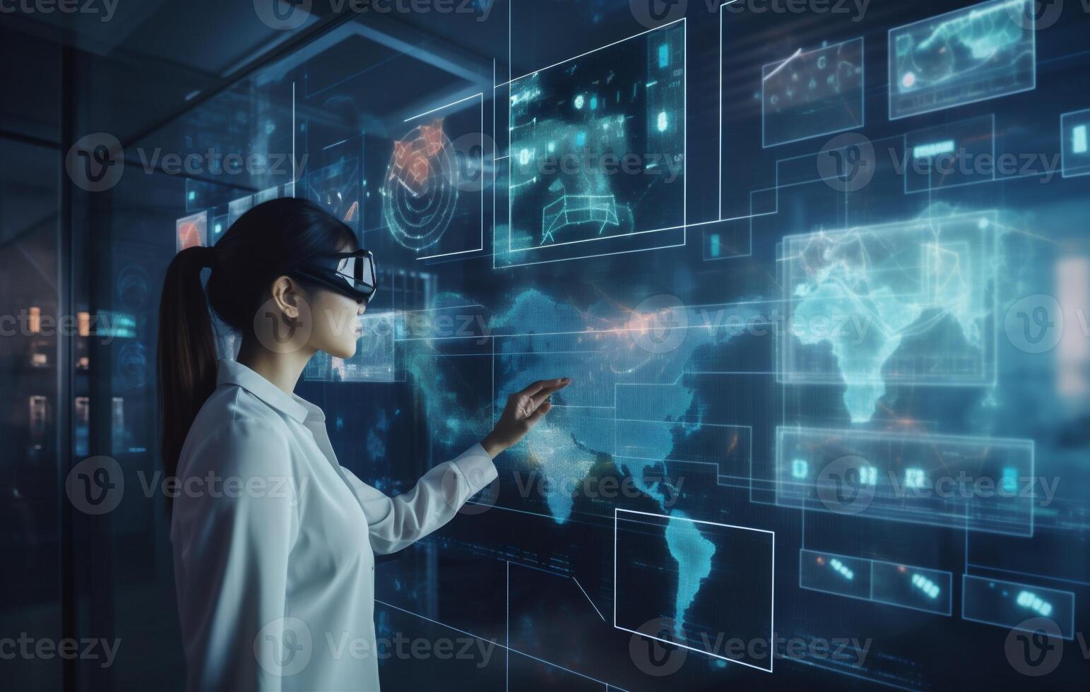 woman 3d innovation digital glasses web virtual futuristic business technology graphic. . photo