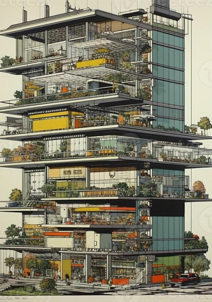 design sketch tower architecture downtown high-rise business skyscraper urban building. . photo