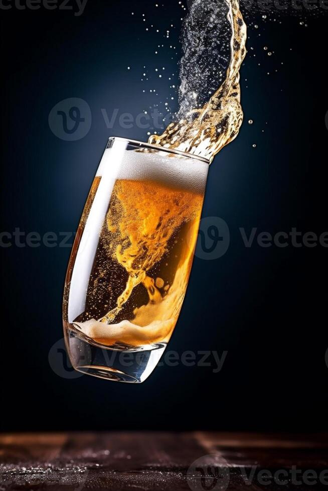 drink alcohol bubble splash background foam glass cool gradient cold beer. . photo