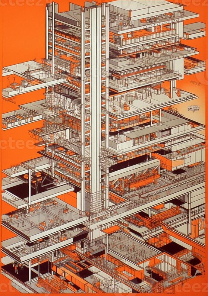 sketch urban design architecture high-rise tower building downtown business skyscraper. . photo