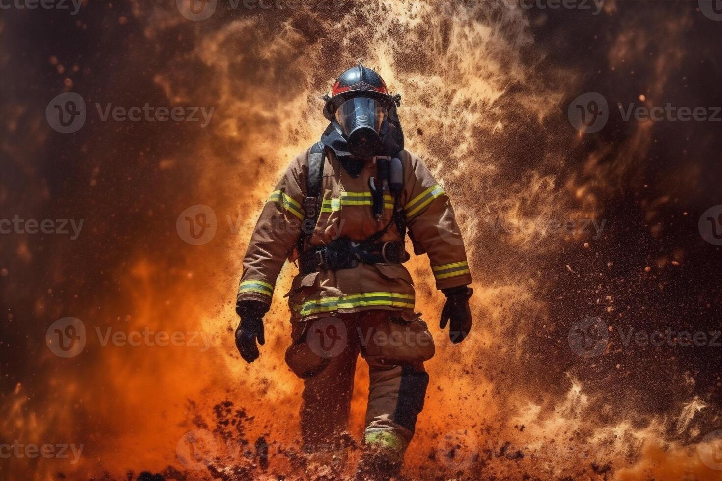 equipment fireman safety fighter firefighter emergency rescue uniform fire smoke. . photo