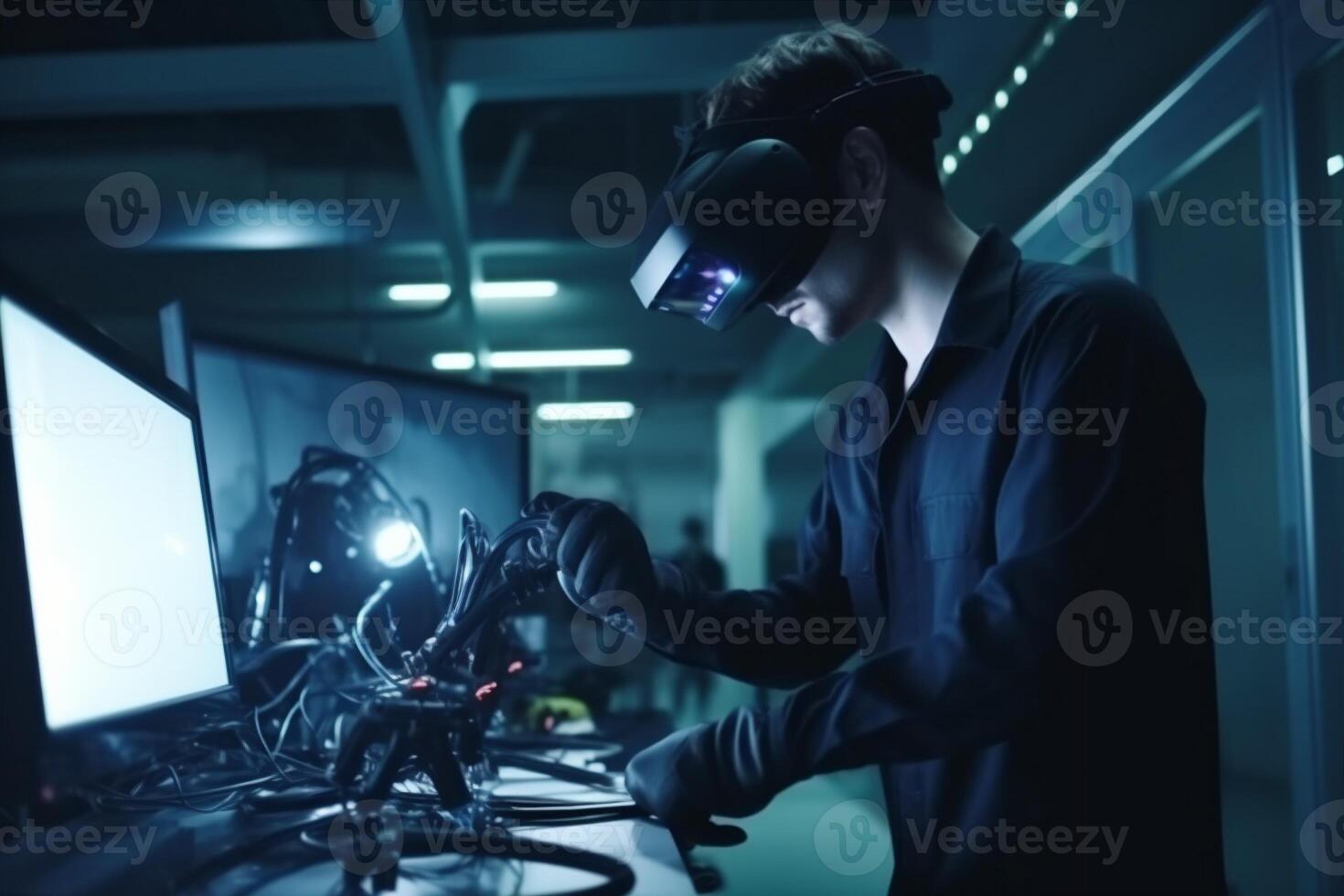 man three-dimensional robotic glasses robot 3d virtual future innovation engineer cyberspace technology. . photo