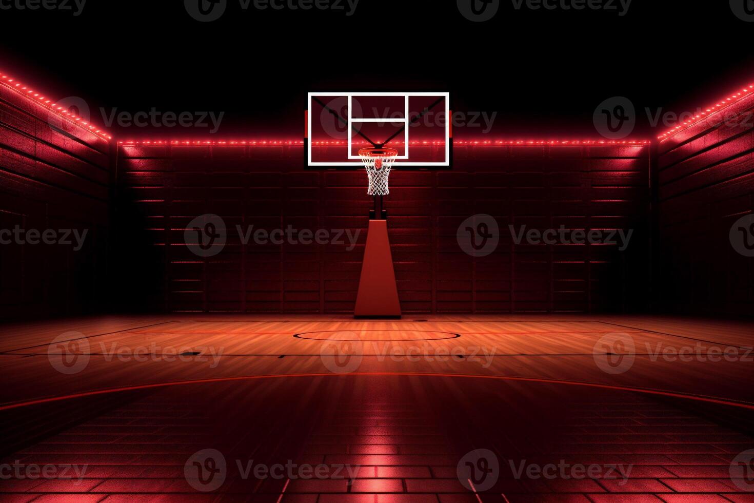 competition background basketball empty three-dimensional indoor game neon hall corridor arena interior. Generative AI. photo