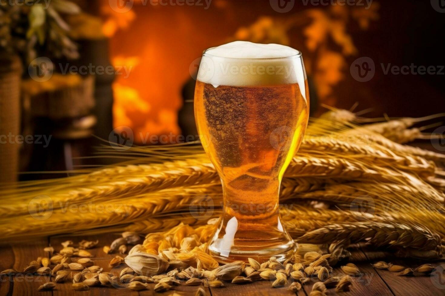 beer pub gold glass alcohol drink pint lager foam beverage. Generative AI. photo