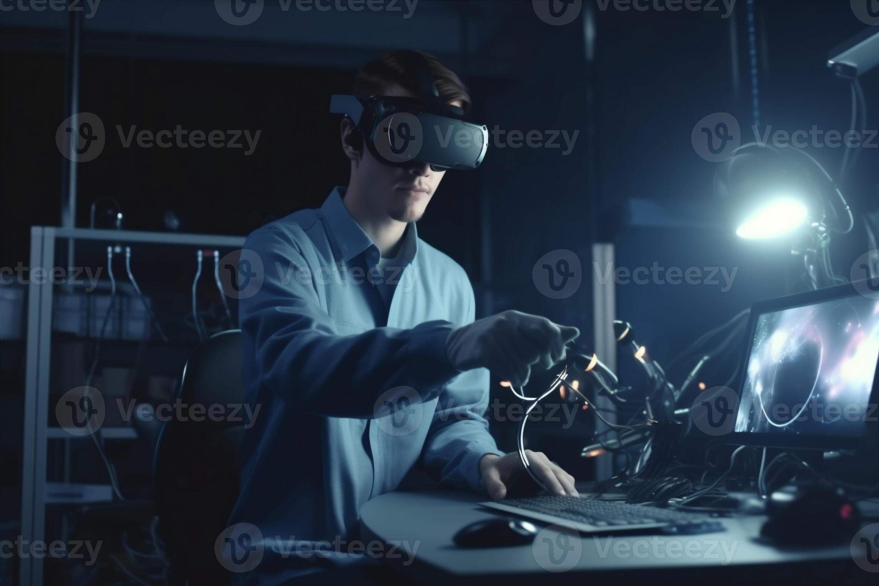 man programming technology glasses innovation robot virtual 3d engineer ...