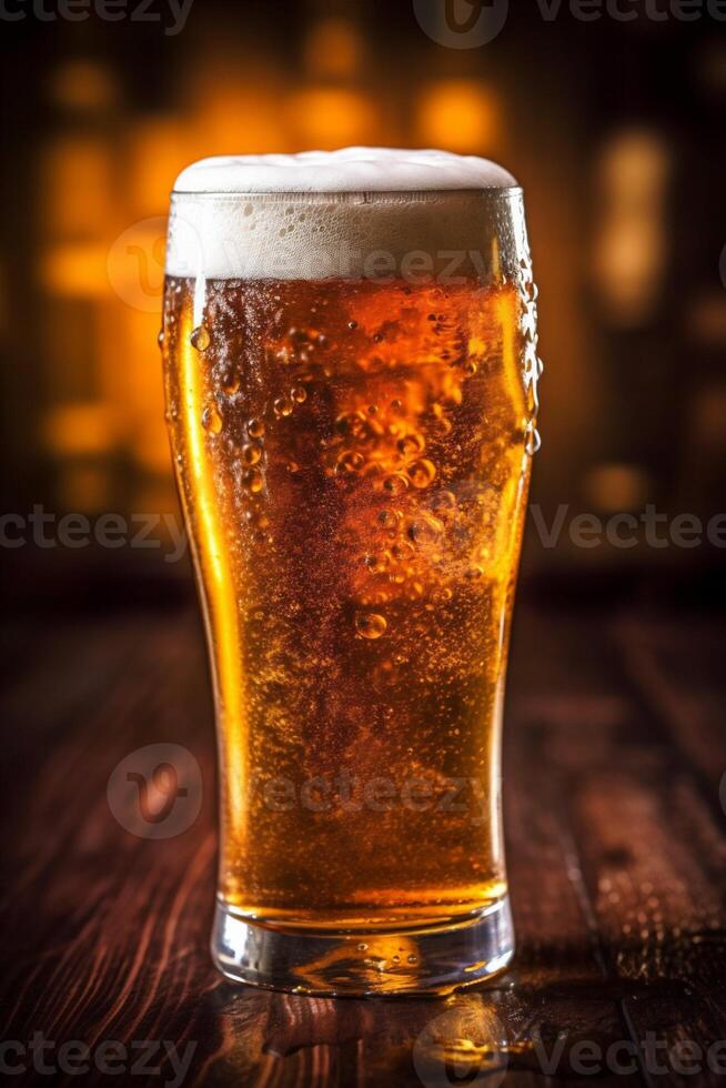 alcohol beer drink pub glass gold pint foam lager beverage. Generative AI. photo