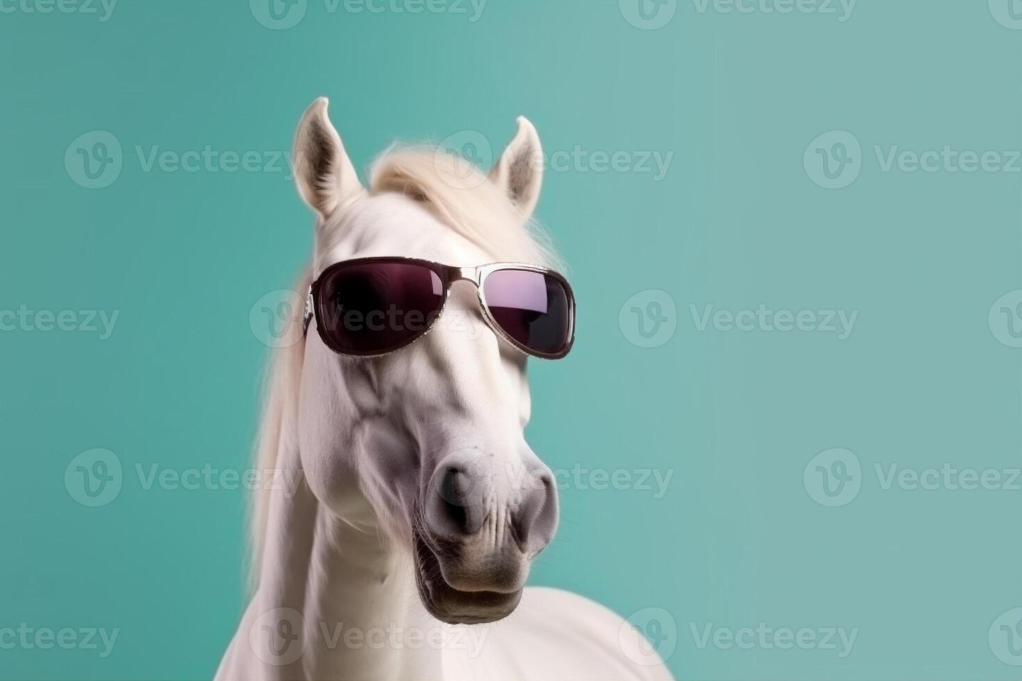 goggles animal funny colourful head sunglasses portrait background horse fun smile. Generative AI. photo