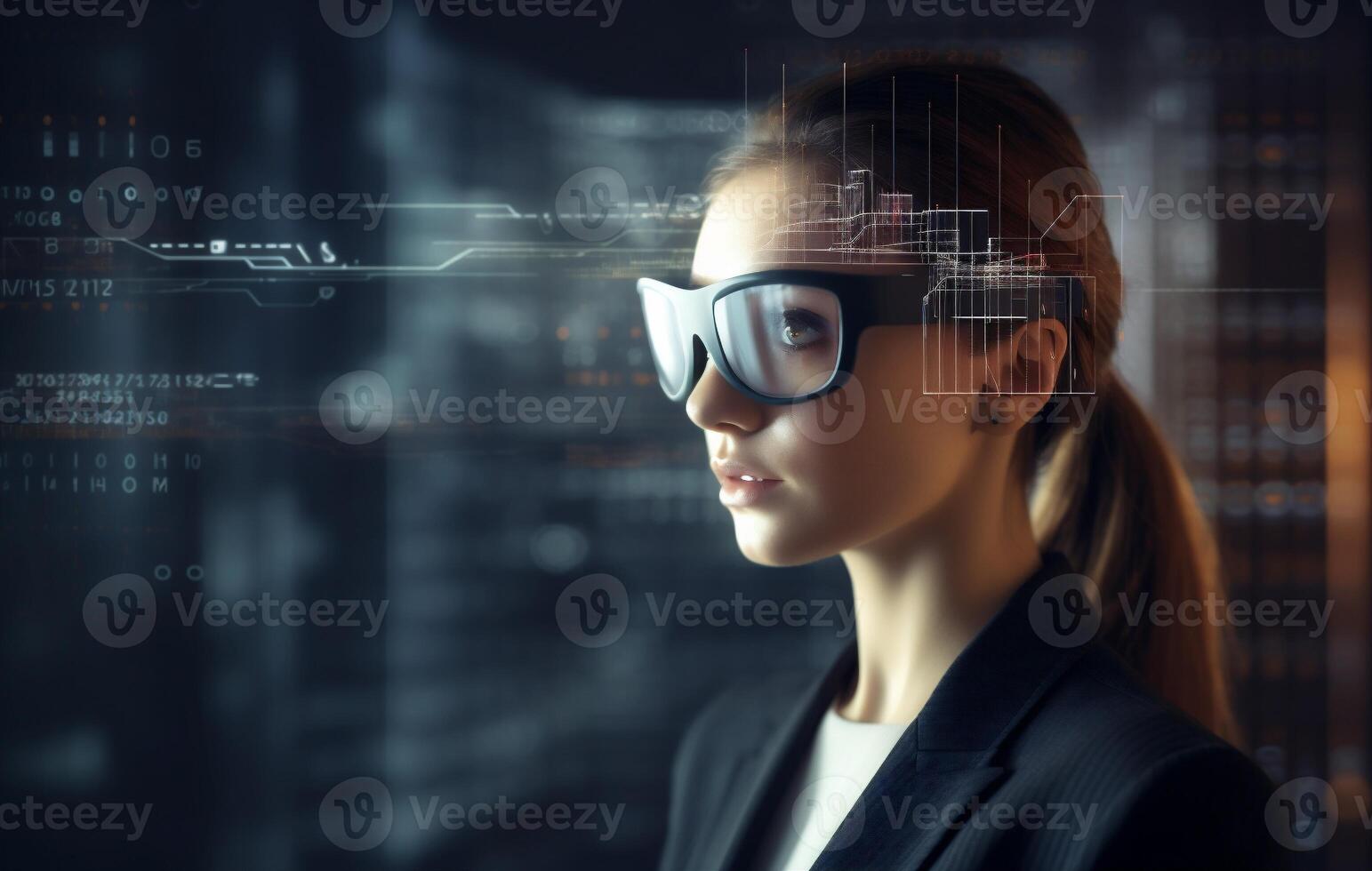glasses woman graphic virtual innovation technology business 3d app futuristic digital. . photo
