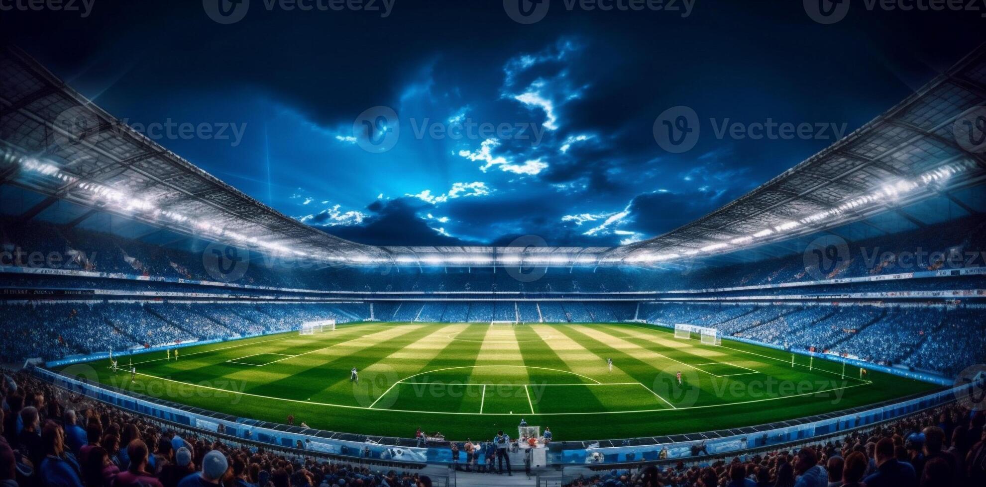 world football light goal green sport arena soccer stadium game. Generative AI. photo