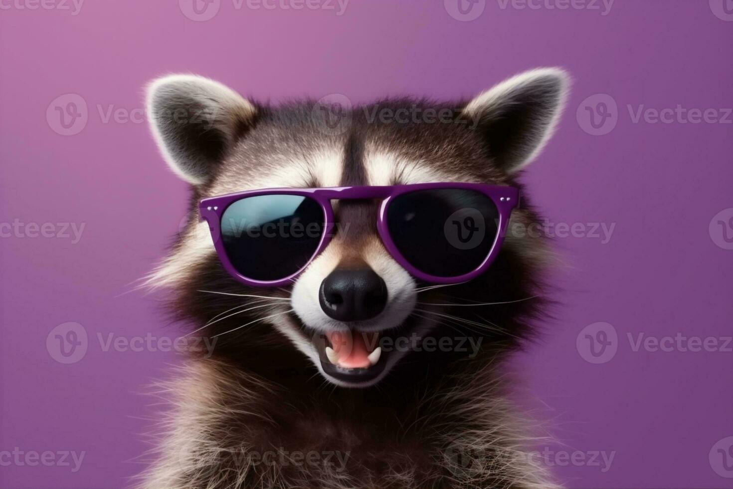 background stage glasses party raccoon pet portrait music fun animal young. Generative AI. photo