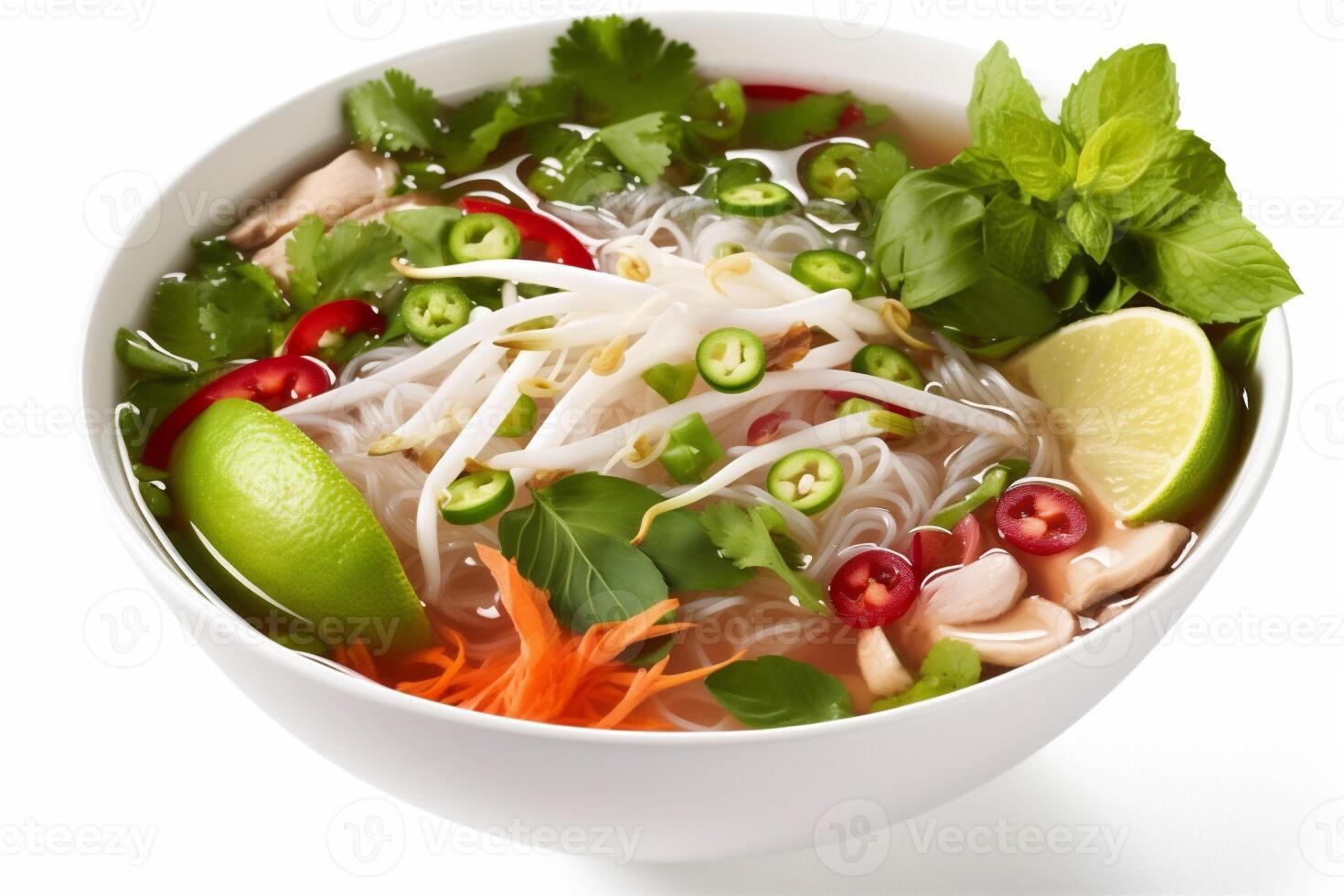 bowl noodle background soup lunch food traditional dish white broth asian. Generative AI. photo