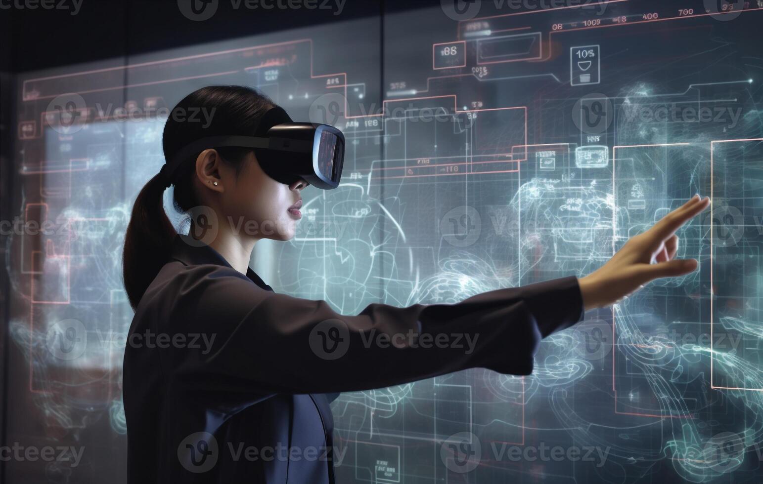 glasses woman innovation virtual 3d technology digital graphic creative business futuristic. . photo
