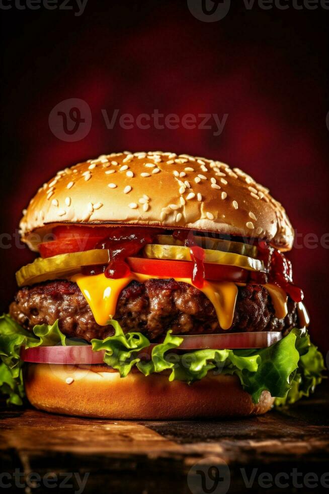 sandwich food beef snack burger fat fast hamburger meat fast food. Generative AI. photo