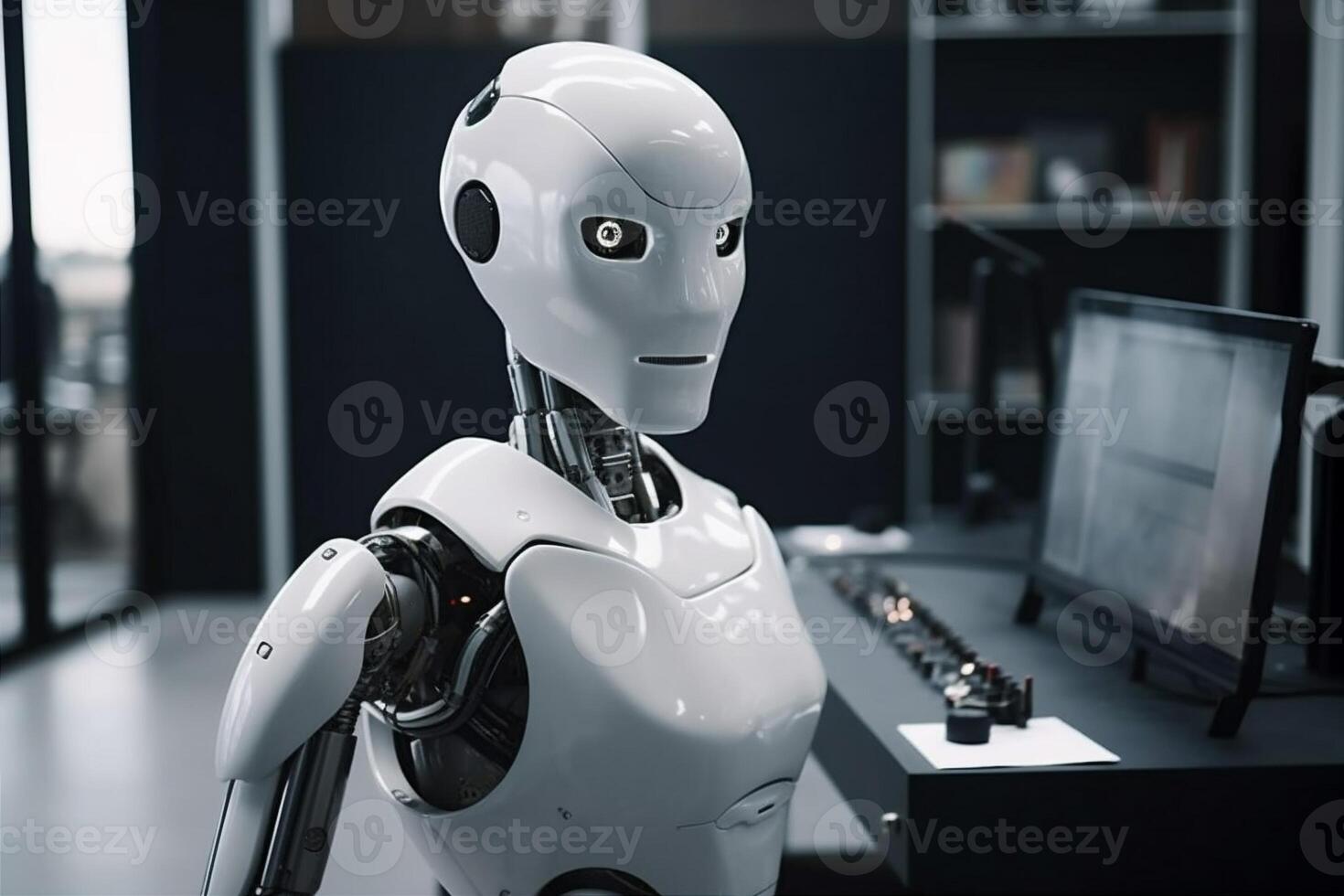 hand digital technology artificial laptop document ai paper robot office. . photo
