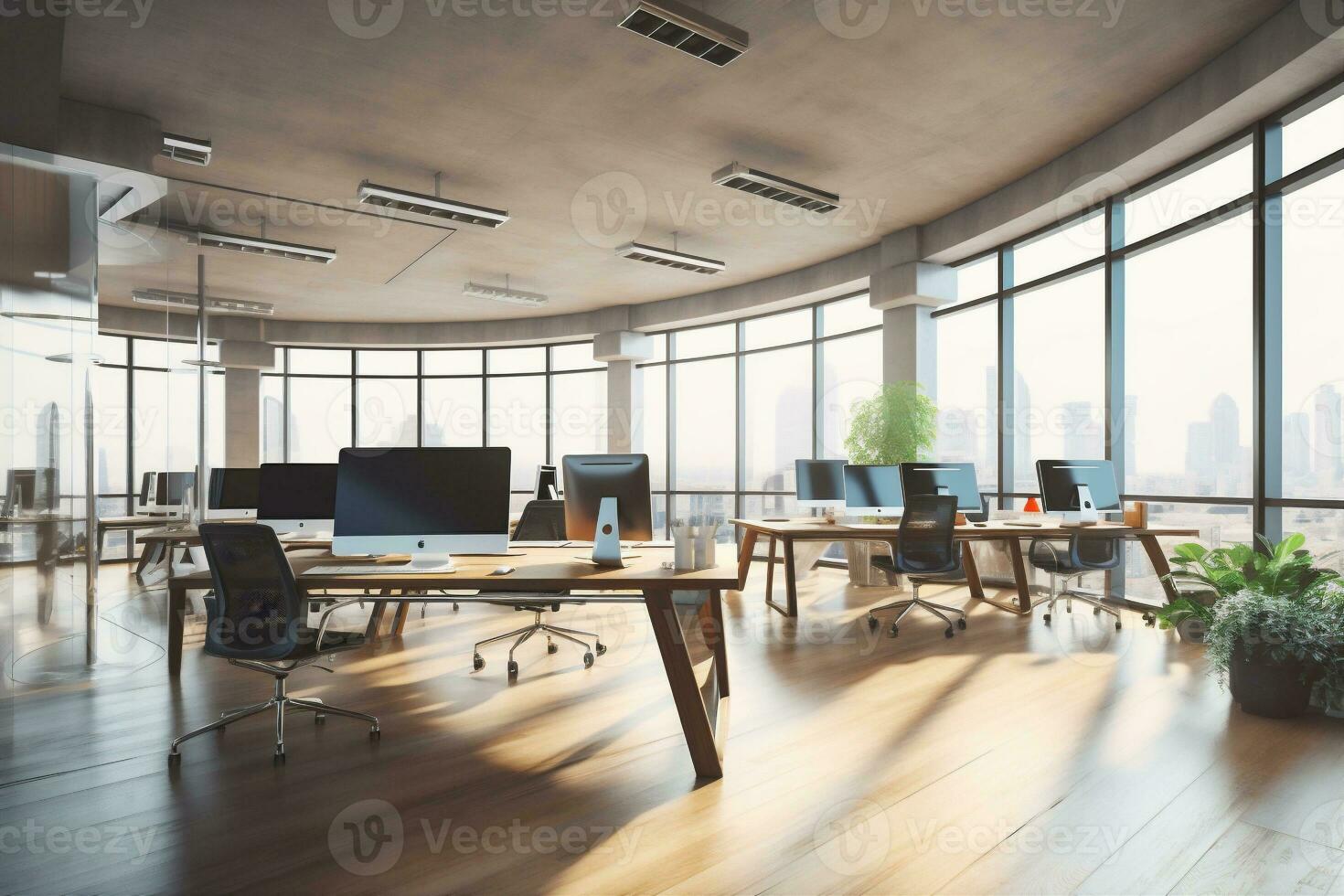 window chair interior room workplace office open modern desk furniture bright. Generative AI. photo
