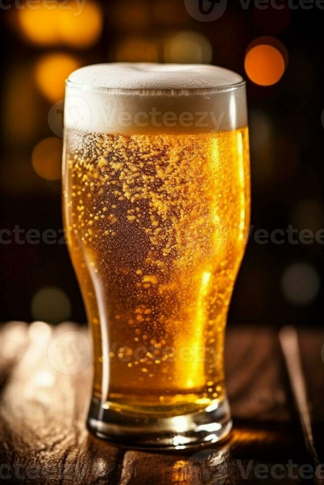 lager drink beer beverage gold glass alcohol pint foam pub. Generative AI. photo