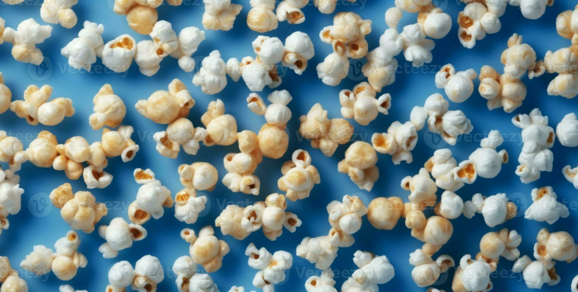 entretenimiento cine azul blanco caja póster antecedentes palomitas de maiz comida maíz bocadillo. generativo ai. foto